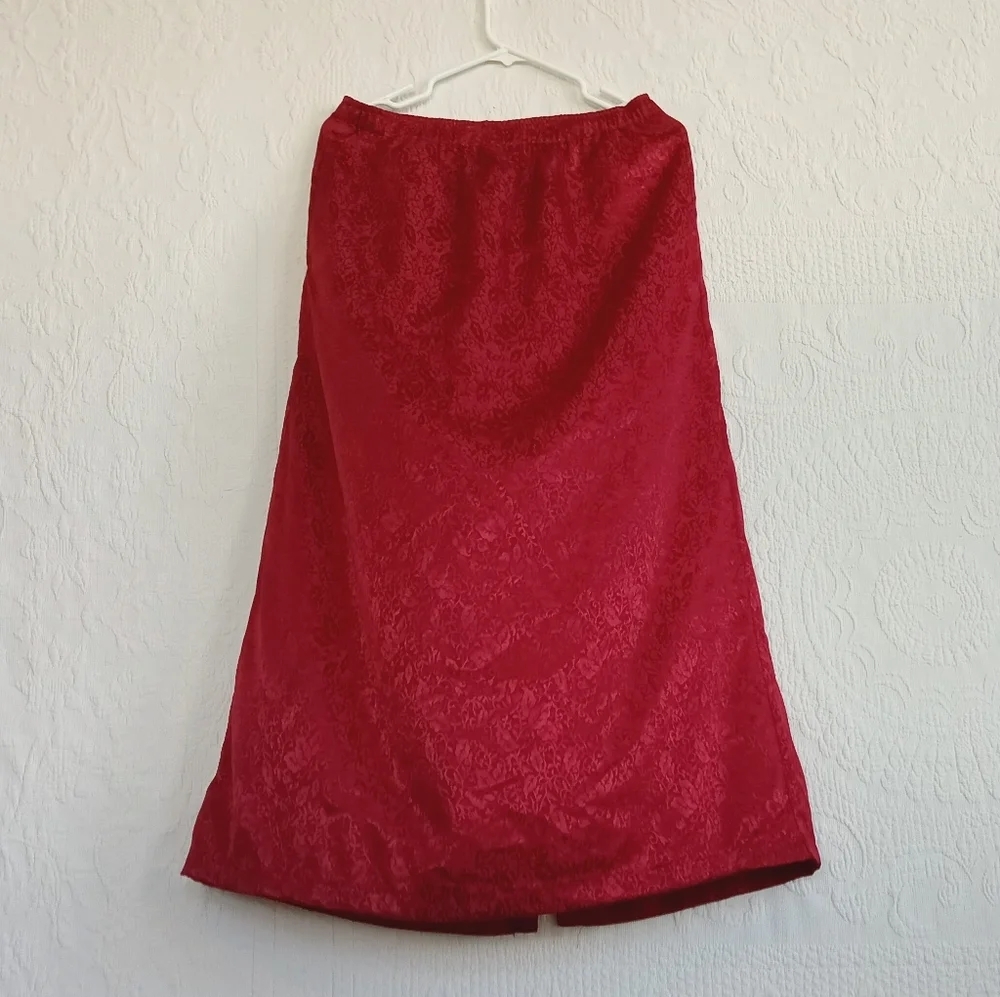 Kathie Lee Red Floral Satin Maxi Slip Skirt - Picture 12 of 12